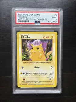 1999 Pokemon Base Set Pikachu Yellow Cheeks Shadowless PSA 9 - Image 1