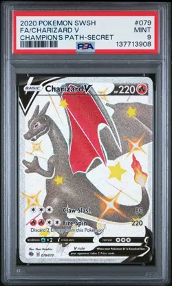 2020 Pokemon Sword & Shield Champion'S Path #079 Fa/Charizard V Secret PSA 9 - Image 1