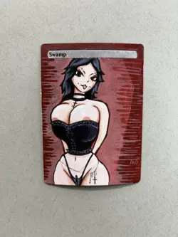 MTG Painted Goth Anime Girl Swamp Alter Card Magic The Gathering - Image 1