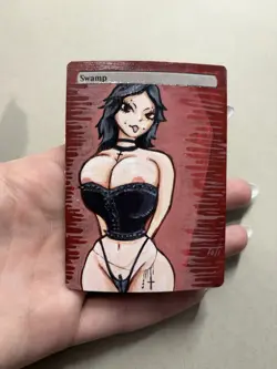 MTG Painted Goth Anime Girl Swamp Alter Card Magic The Gathering - Image 2