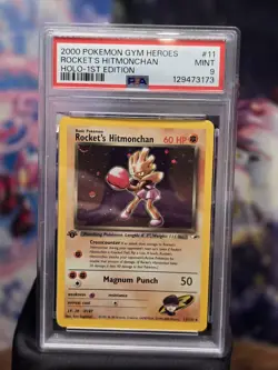 PSA 9 Pokemon Rockets Hitmonchan Holo 11/132 Gym Heroes 1st Ed 🌌2SWIRLS🌌 - Image 1
