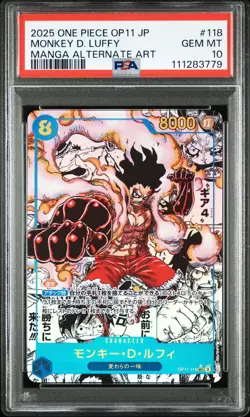 PSA 10 One Piece Monkey D. Luffy Manga Alternate Art OP11-118 - Image 1