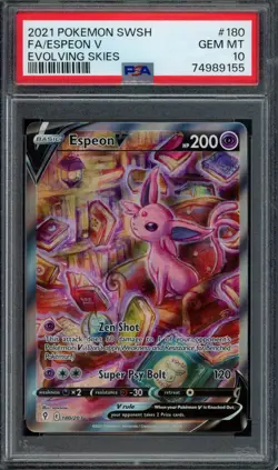 Pokemon Espeon V Full Art 2021 SWSH Evolving Skies #180 PSA 10 Gem Mint - Image 1