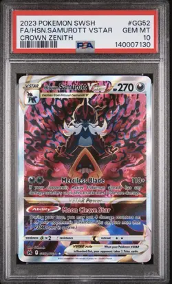 2023 Pokemon Crown Zenith # GG52 Full Art Hisuian Samurott VSTAR PSA 10 GEM MINT - Image 1