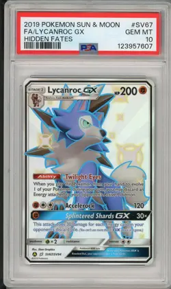 2019 Pokemon Sun & Moon Hidden Fates Lycanroc GX Full Art #SV67 PSA 10 - Image 1