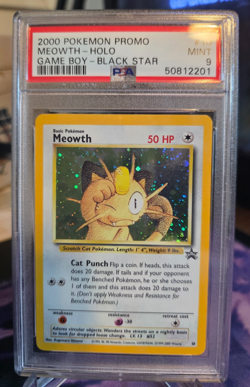 2000 Pokemon Meowth #10 Holo Black Star Promo Game Boy WOTC PSA 9 Mint *SWIRL*! - Image 1