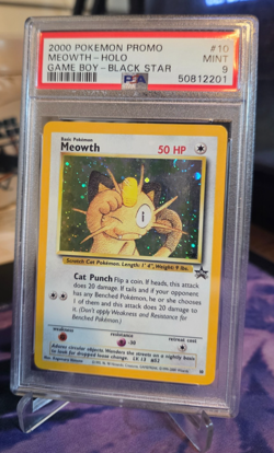 2000 Pokemon Meowth #10 Holo Black Star Promo Game Boy WOTC PSA 9 Mint *SWIRL*! - Image 2