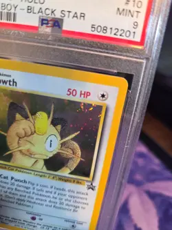 2000 Pokemon Meowth #10 Holo Black Star Promo Game Boy WOTC PSA 9 Mint *SWIRL*! - Image 3