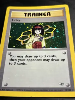 Pokemon TCG Erika Trainer Card 16/132 Holo Rare Gym Heroes Unlimited Light Play - Image 2