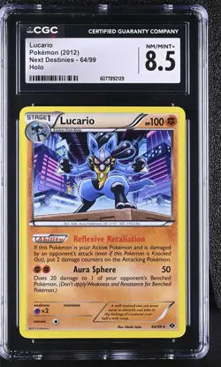 CGC 8.5 Lucario 2012 Next Destinies 64/99 Holo Pokemon Card - Image 1