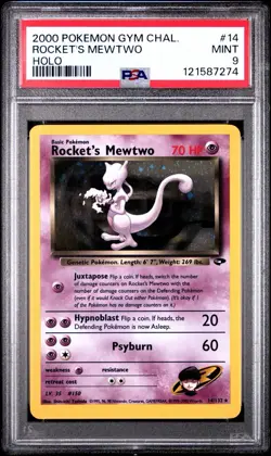 2000 Pokemon Gym Challenge Rocket's Mewtwo Holo Rare Card 14/132 Graded PSA 9 - Image 1