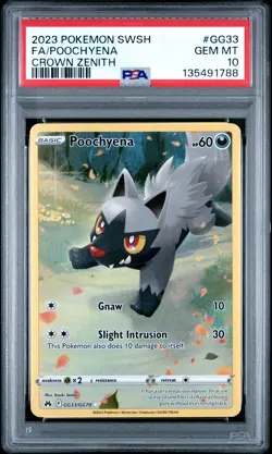 2023 POKEMON SWORD & SHIELD CROWN ZENITH #GG33 FULL ART/POOCHYENA PSA 10 - Image 1