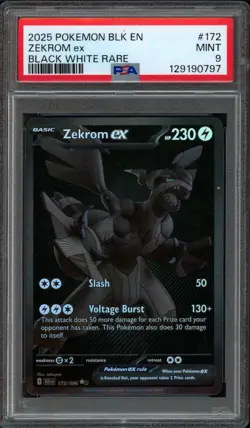 2025 Pokemon Black Bolt Zekrom EX 172/086 PSA 9 Mint Black White Rare - Image 1