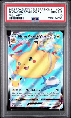 2021 Pokemon Celebrations Flying Pikachu VMAX Full Art #007 PSA 10 GEM MINT QTY - Image 1