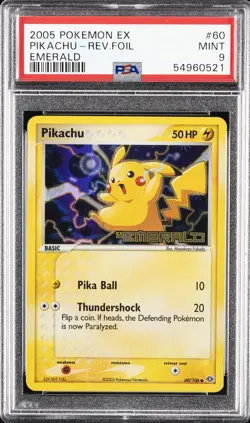 2005 POKEMON EX EMERALD #60 PIKACHU-REVERSE FOIL PSA 9 - Image 1