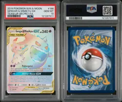 2019 POKEMON SUN & MOON TEAM UP #186/181 GENGAR & MIMIKYU TAG TEAM GX PSA 10 - Image 3