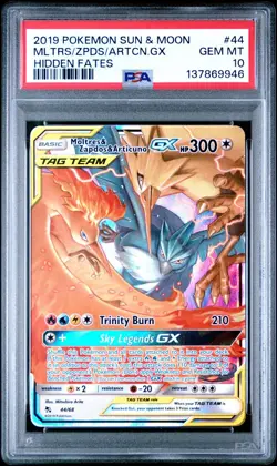 Moltres & Zapdos & Articuno GX #44/68 - Pokemon Hidden Fates - PSA 10 Gem Mint - Image 1