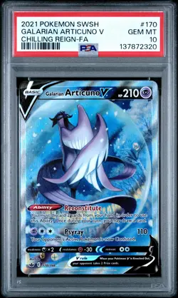 2021 POKEMON SWORD & SHIELD CHILLING REIGN FULL ART/GALARIAN ARTICUNO V PSA 10 - Image 1