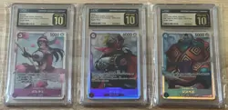 One Piece CCG OP-07 Japanese CGC 10 Pristine Lot of 3. Porche Jinbe & Sanji - Image 1