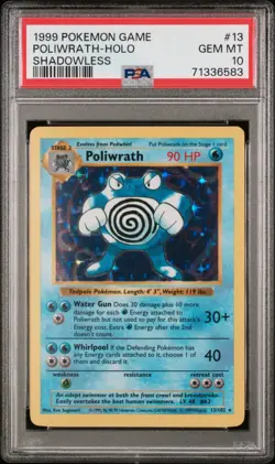 PSA 10 Shadowless Poliwrath 13/102 Base Set Holo Pokemon Card Vintage POP 48 - Image 1