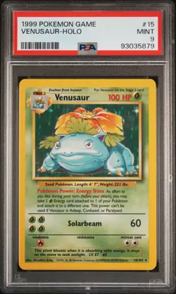 Venusaur 15/102 PSA 9 Base Set Unlimited Vintage Holo Pokemon Card NEW CERT - Image 1
