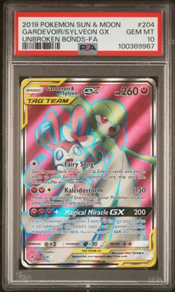 GARDEVOIR & SYLVEON GX 204/214 PSA 10 GEM MINT Unbroken Bonds FA Pokemon Card - Image 1