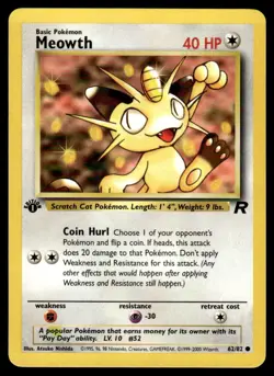 Pokemon TCG Team Rocket 1st Edition #62/82 Meowth LP+ - Image 1