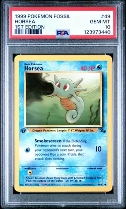 1999 POKEMON FOSSIL 1ST ED #49 HORSEA PSA 10 - Image 1