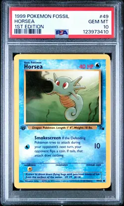 1999 POKEMON FOSSIL 1ST ED #49 HORSEA PSA 10 - Image 1