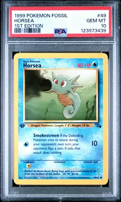 1999 POKEMON FOSSIL 1ST ED #49 HORSEA PSA 10 - Image 1