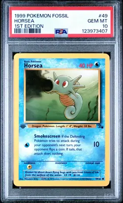 1999 POKEMON FOSSIL 1ST ED #49 HORSEA PSA 10 - Image 1