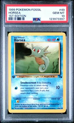 1999 POKEMON FOSSIL 1ST ED #49 HORSEA PSA 10 - Image 1