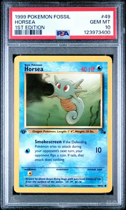 1999 POKEMON FOSSIL 1ST ED #49 HORSEA PSA 10 - Image 1