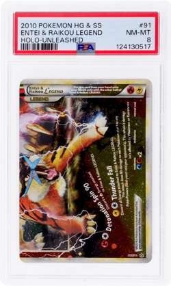 2010 Pokemon Heartgold and Soulsilver Unleashed Entei/Raikou Legend Holo PSA 8 - Image 1