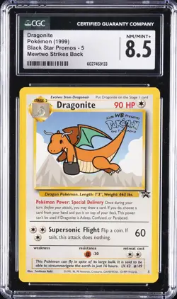 1999 POKEMON BLACK STAR PROMOS MEWTWO STRIKES BACK #5 DRAGONITE CGC 8.5 - Image 1