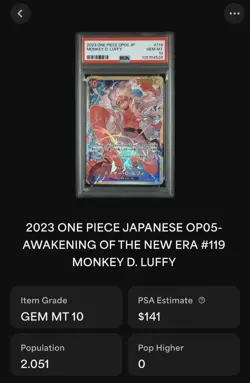2023 ONE PIECE JPN. MONKEY D. LUFFY AWAKENING/NEW ERA PSA 10 GEM - OP05-119 Gold - Image 2
