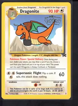 Dragonite #5 Black Star Promo (NM) Pokemon Card WOTC 1999 WB First Movie - Image 1