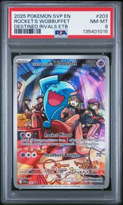2025 POKEMON SVP EN-SV BLACK STAR PROMO #203 TEAM ROCKET'S WOBBUFFET PSA 8 - Image 1