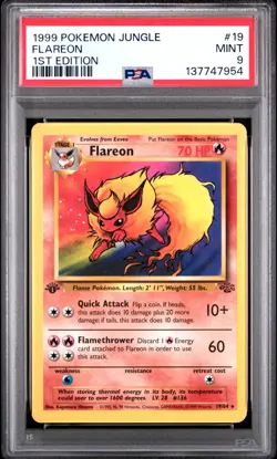 1999 Pokemon Jungle 1st Edition Flareon 19 PSA 9 MINT - Image 1