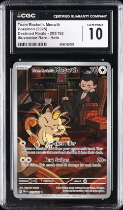 2025 POKEMON #203/182 TEAM ROCKET'S MEOWTH CGC 10 GEM MINT - Image 1