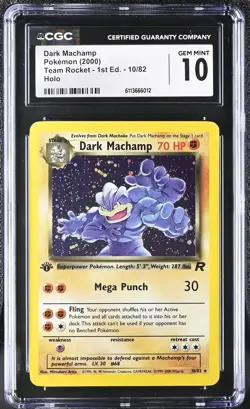 CGC 10 GEM MINT Dark Machamp Team Rocket 1st Edition 10/82 Holo Pokemon Card - Image 1