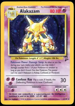 Pokemon Alakazam Base Set Holo Unlimited Rare Card 1/130 1999-2000 HP DMG - Image 1
