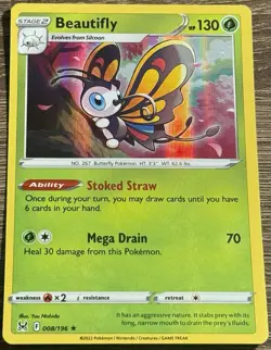 Beautifly - 008/196 Lost Origin Holo Rare Pokemon TCG Card NM/M (L) - Image 1