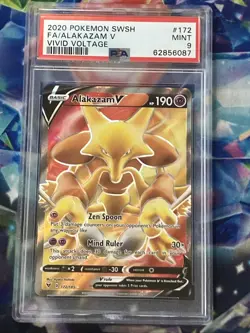 Pokemon 2020 SWSH Vivid Voltage Full Art ALAKAZAM V #172 PSA 9 Mint RARE 172/185 - Image 1