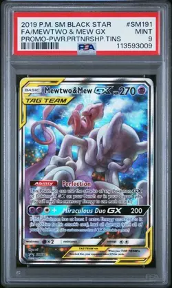 2019 POKEMON SM BLACK STAR PROMO SM191 MEWTWO & MEW GX PSA 9 - Image 1