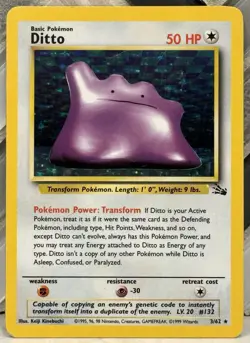 Ditto Holo Rare 3/62 Fossil 1999 Pokemon TCG - Image 1