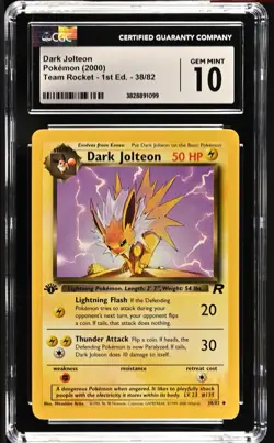 CGC 10 GEM MINT Dark Jolteon Team Rocket 1st Edition 38/82 Pokemon Card - Image 1