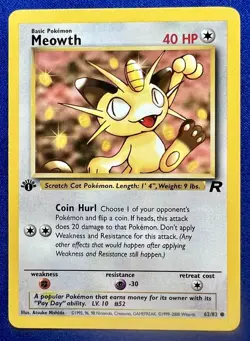 Meowth 62/82 1st Edition Team Rocket Pokemon Card Near Mint WOTC Vintage TCG - Image 1