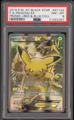 PIKACHU EX XY124 RED & BLUE COLLECTION BLACK STAR PROMO POKEMON PSA 8 - Image 1