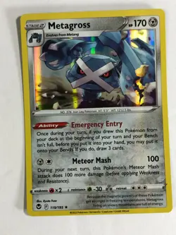 Pokemon TCG Silver Tempest Holo Bleed Error Metagross 119/195 Near Mint - Image 1